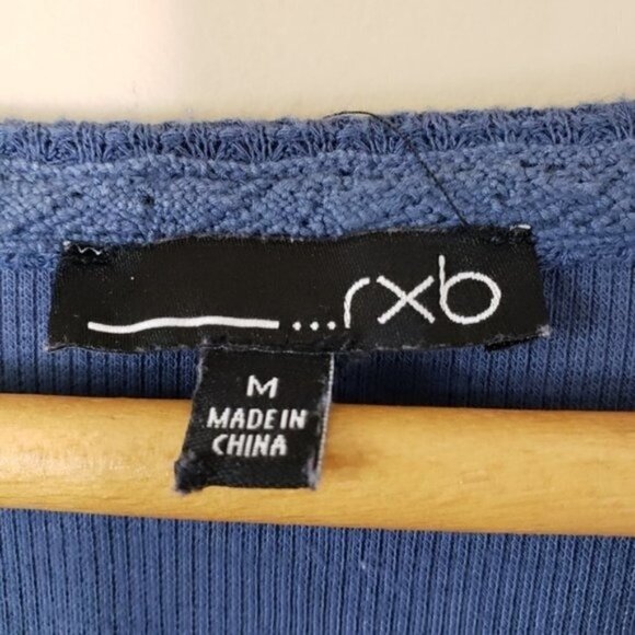 RXB | Blue Tie Front Waffle Texture Long Sleeve Top Size Medium - Picture 3 of 5